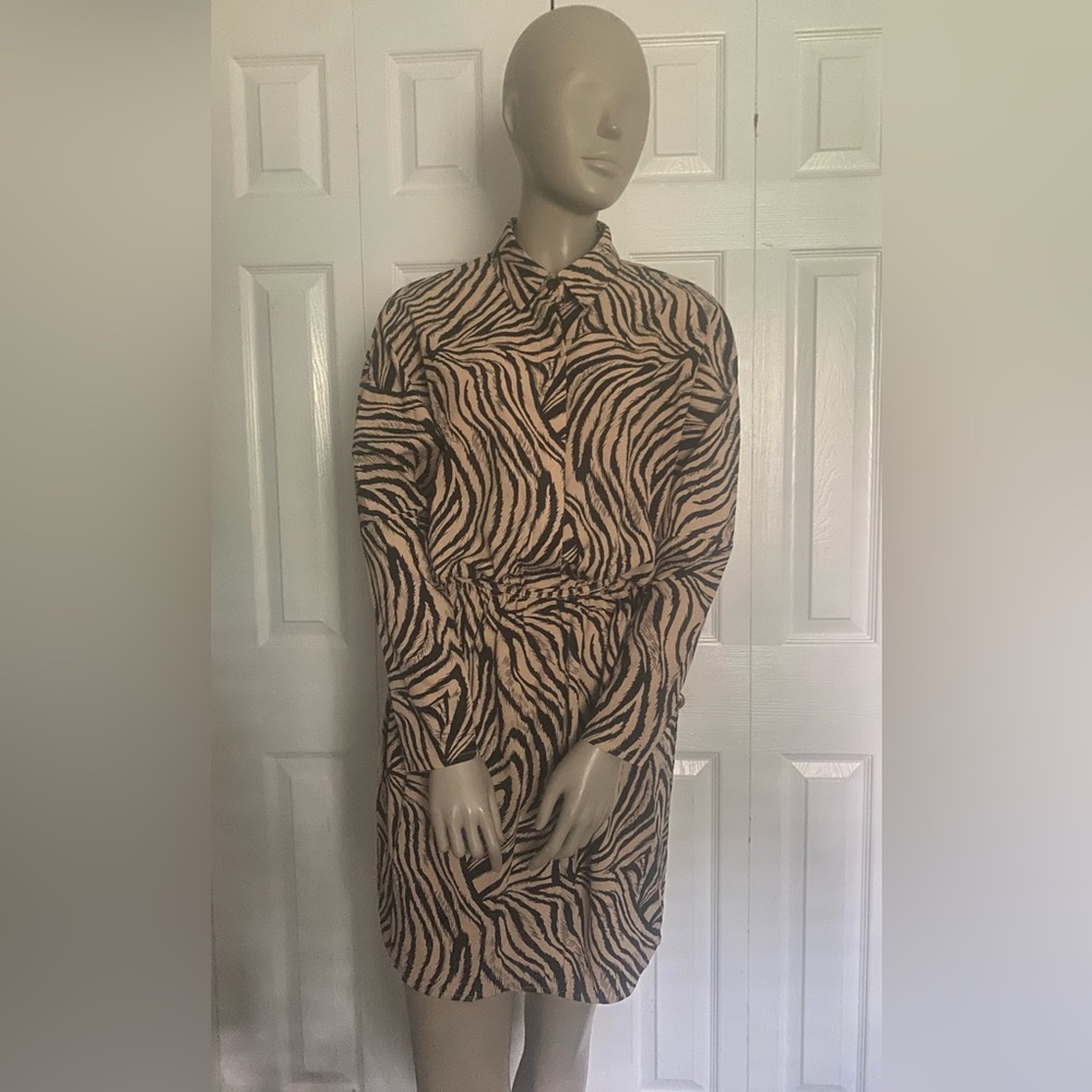 AX Paris Zebra Print Long Sleeve Dress - Black and Tan